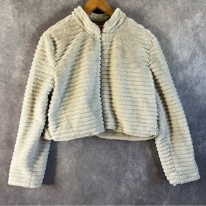 Betsey Johnson Faux Fur Crop Jacket Women Medium Light Rib Plush Coat *See Desc*